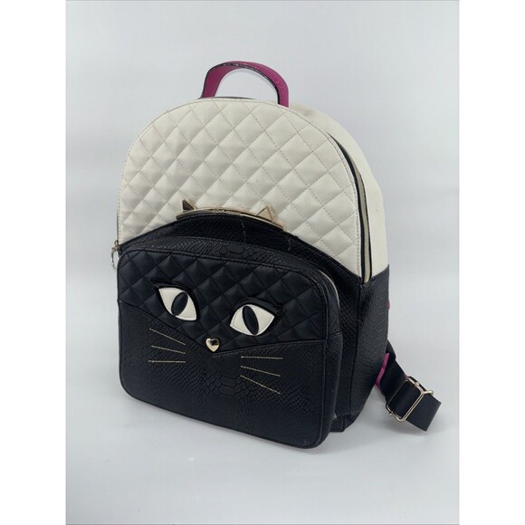 Betsey Johnson Handbags - BETSEY JOHNSON QUILTED CAT FACE LARGE BACKPACK - BLACK/WHITE